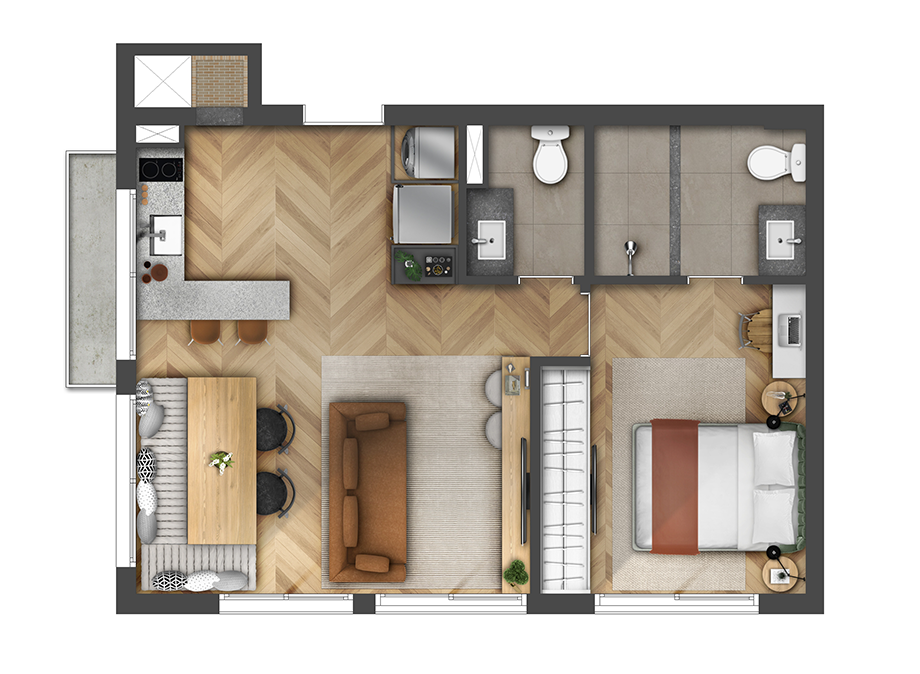 2D OPÇÃO 1 SUÍTE | 50M²