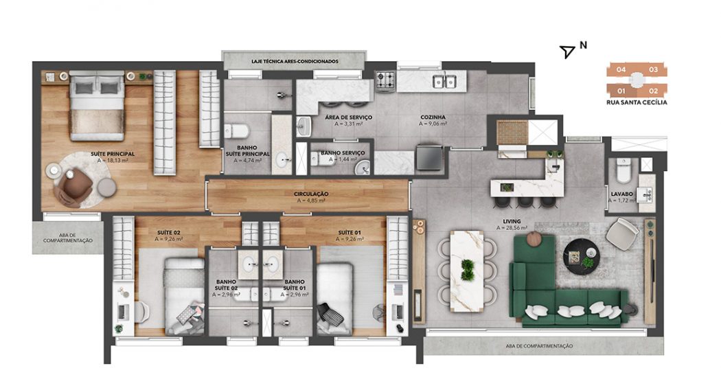 3 SUÍTES | 116M²