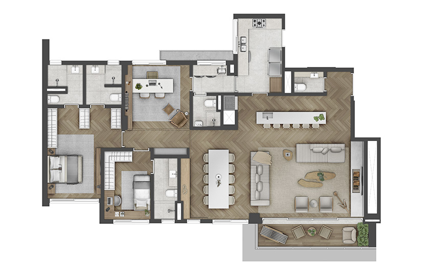 3 SUÍTES  -  176M² -  Living Estendido