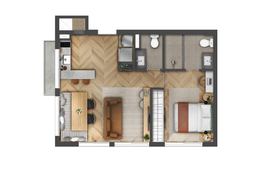 Apartamento 2 dormitórios + Jantar
