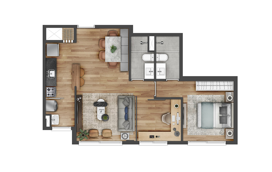 Apartamento 2D living estendido