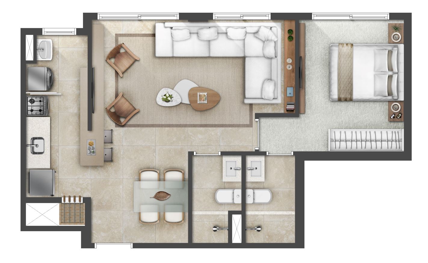 Apartamento 2D living estendido