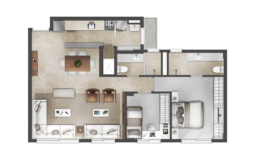 Apartamento 3D living estendido